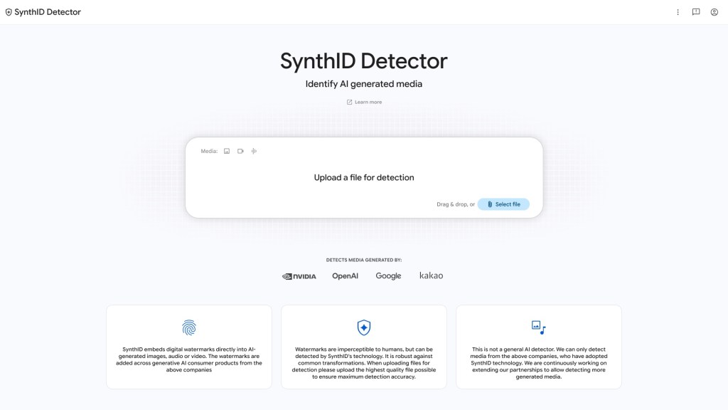 Google 上线 SynthID 检测网站，向公众开放 AI 内容识别