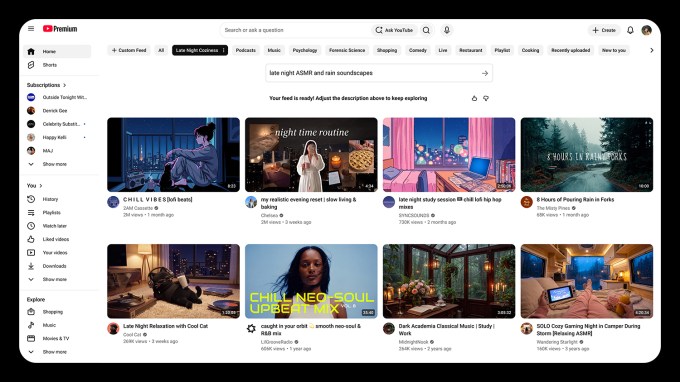 YouTube 推出 AI 自定义信息流，用户可用自然语言描述想看的内容