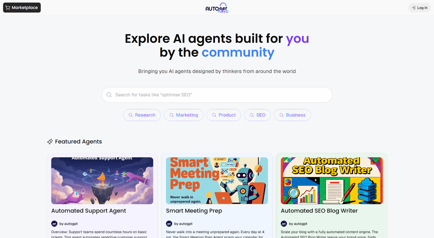 AutoGPT Marketplace 展示现成的社区智能体