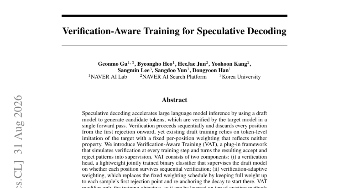 Verification-Aware Training for Speculative Decoding