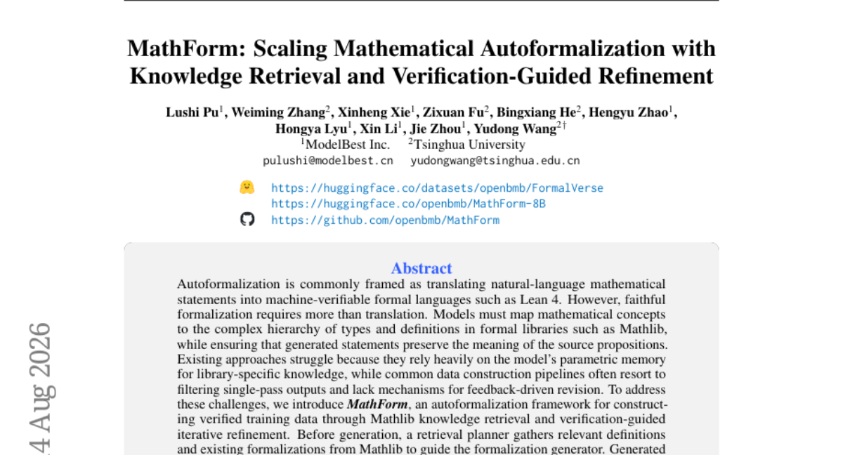 MathForm: 基于知识检索与验证引导精炼的数学自动形式化规模化