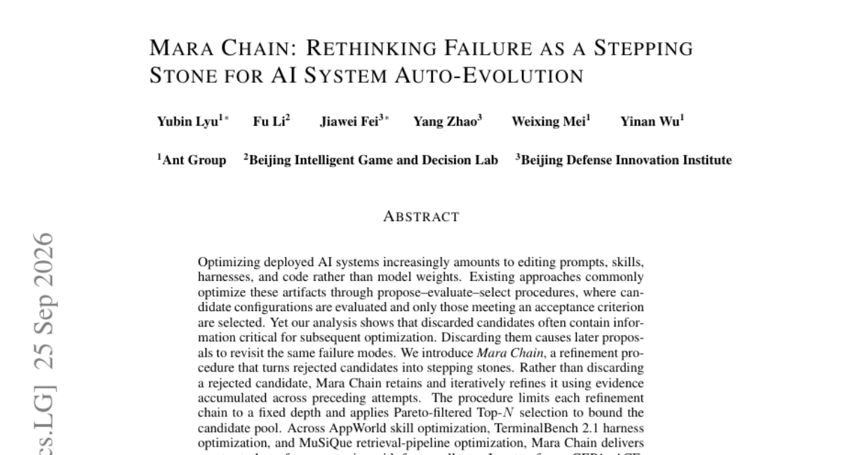 Mara Chain: 将失败重新视为 AI 系统自进化的垫脚石