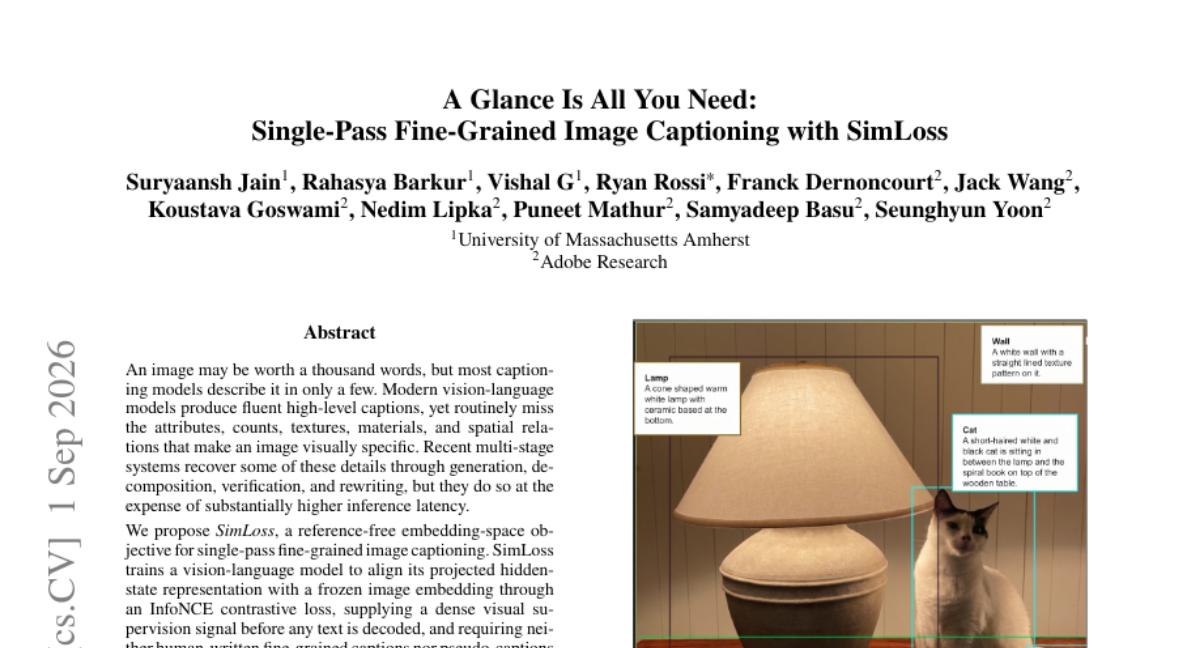 A Glance Is All You Need: Single-Pass Fine-Grained Image Captioning with SimLoss
