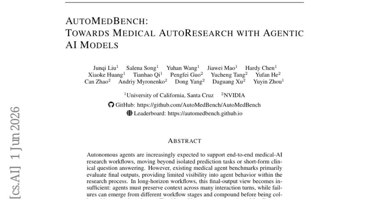 AutoMedBench: 迈向基于智能体AI模型的医学自动研究