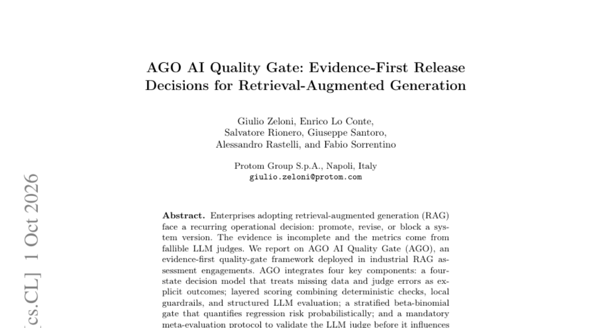 AGO AI Quality Gate:面向检索增强生成、证据优先的发布决策