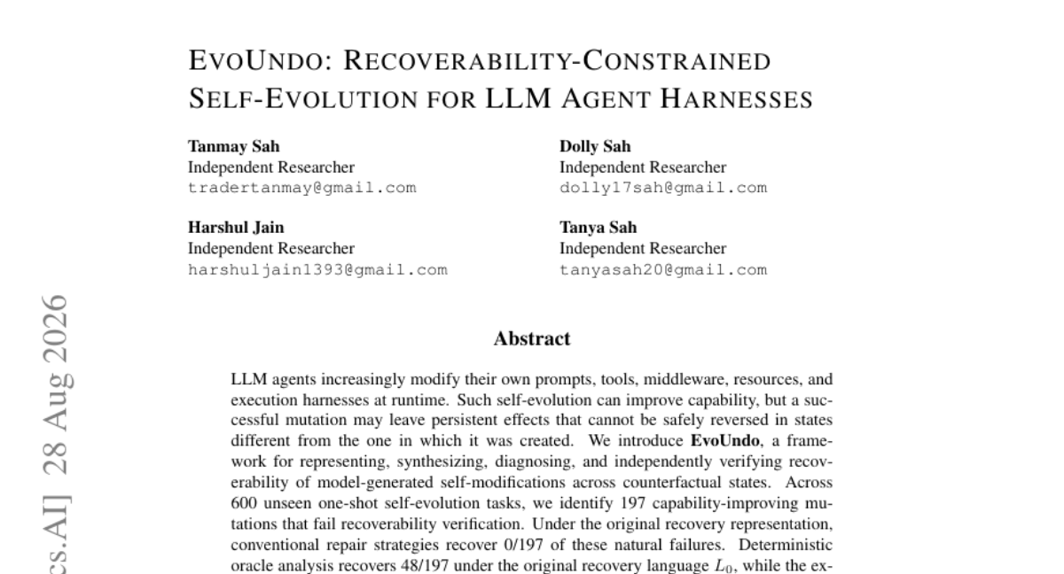 EvoUndo: 面向 LLM Agent Harnesses 的恢复性约束自进化