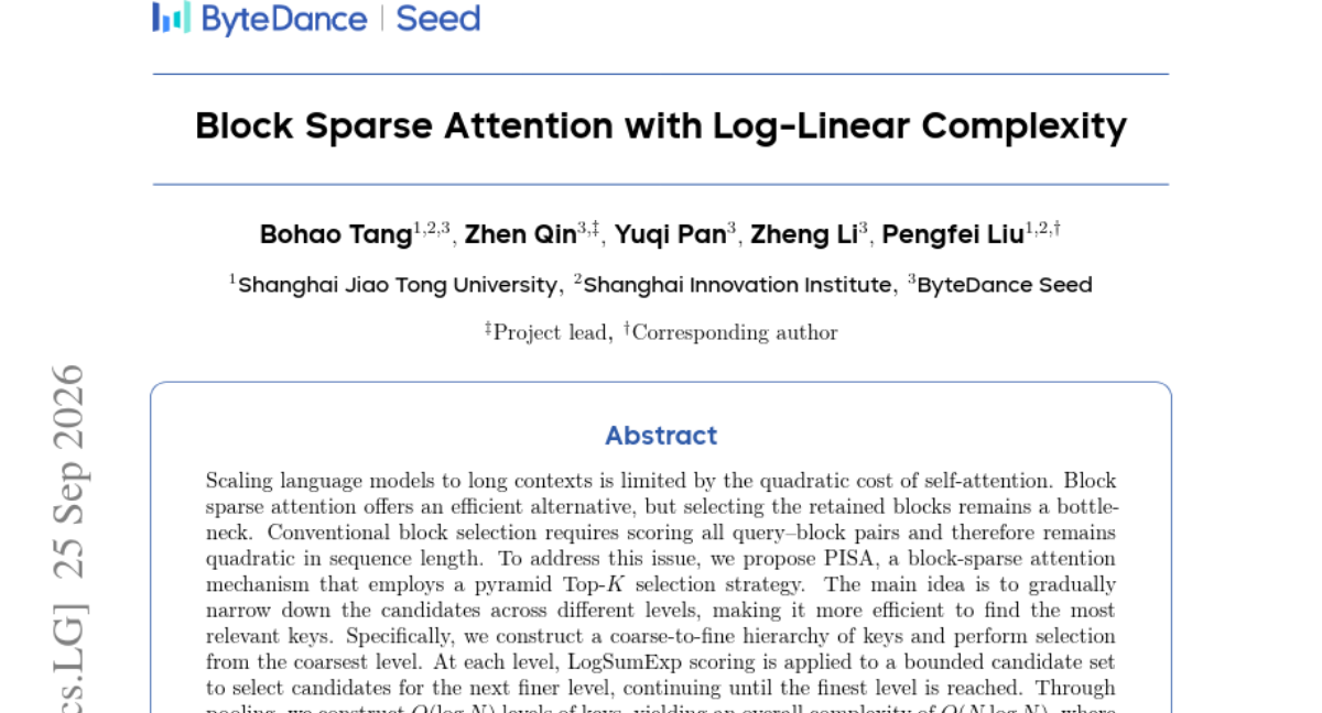 Block Sparse Attention with Log-Linear Complexity 的对数线性复杂度块稀疏注意力