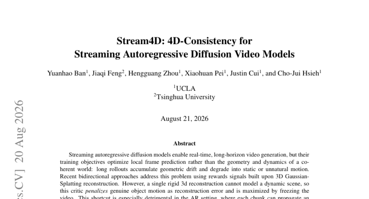 Stream4D: 面向流式自回归扩散视频模型的4D一致性
