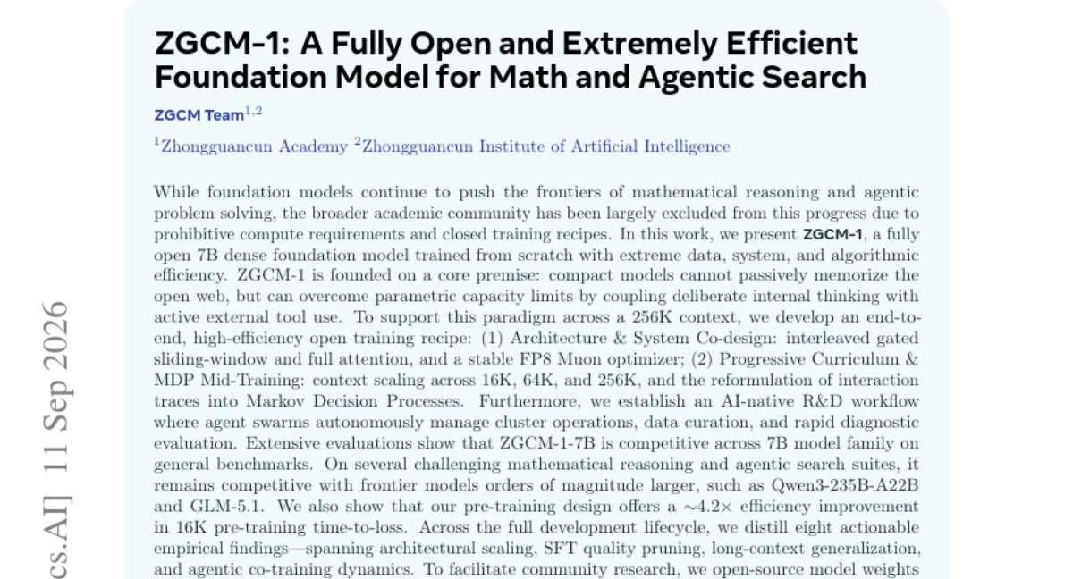 ZGCM-1：面向数学与 Agentic Search 的完全开放且极致高效的基础模型