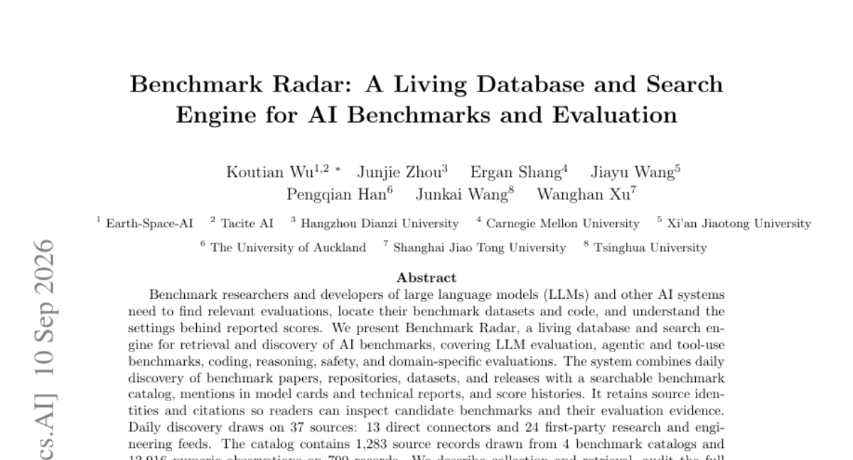 Benchmark Radar:面向 AI 基准与评估的活数据库与搜索引擎