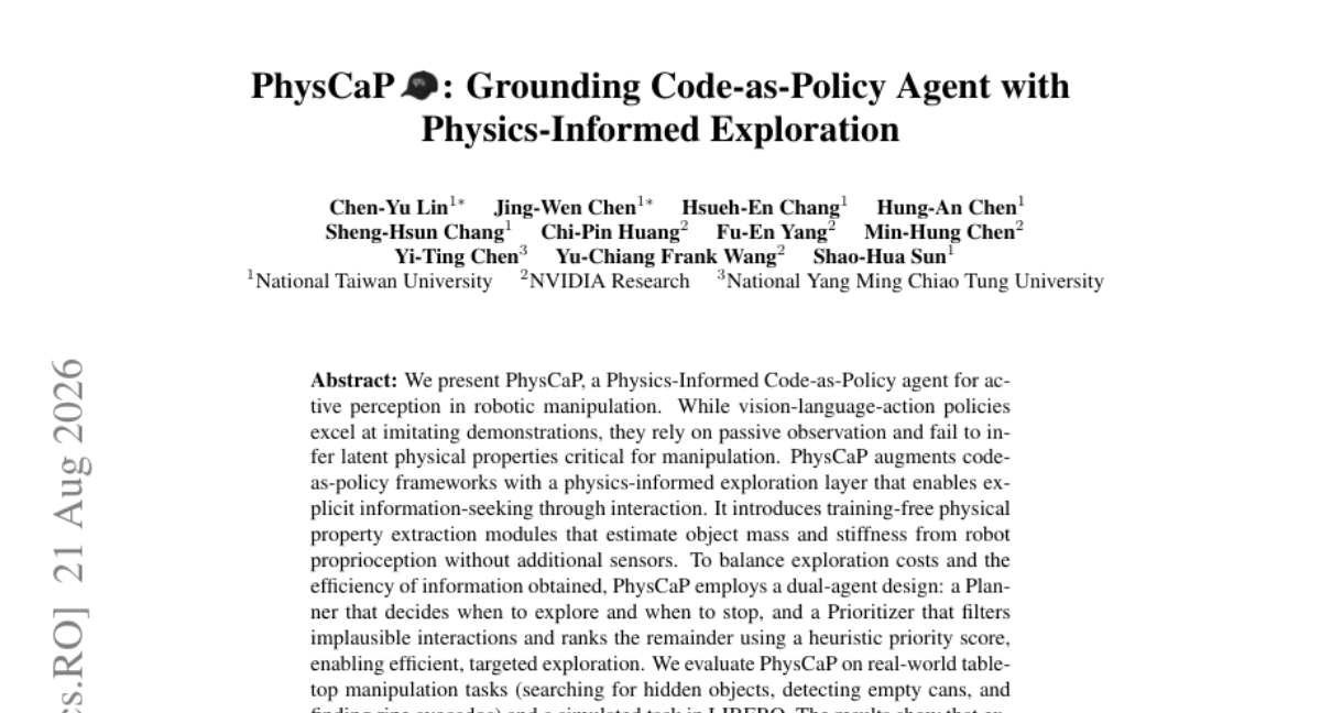 PhysCaP: 物理信息探索下的代码即策略智能体