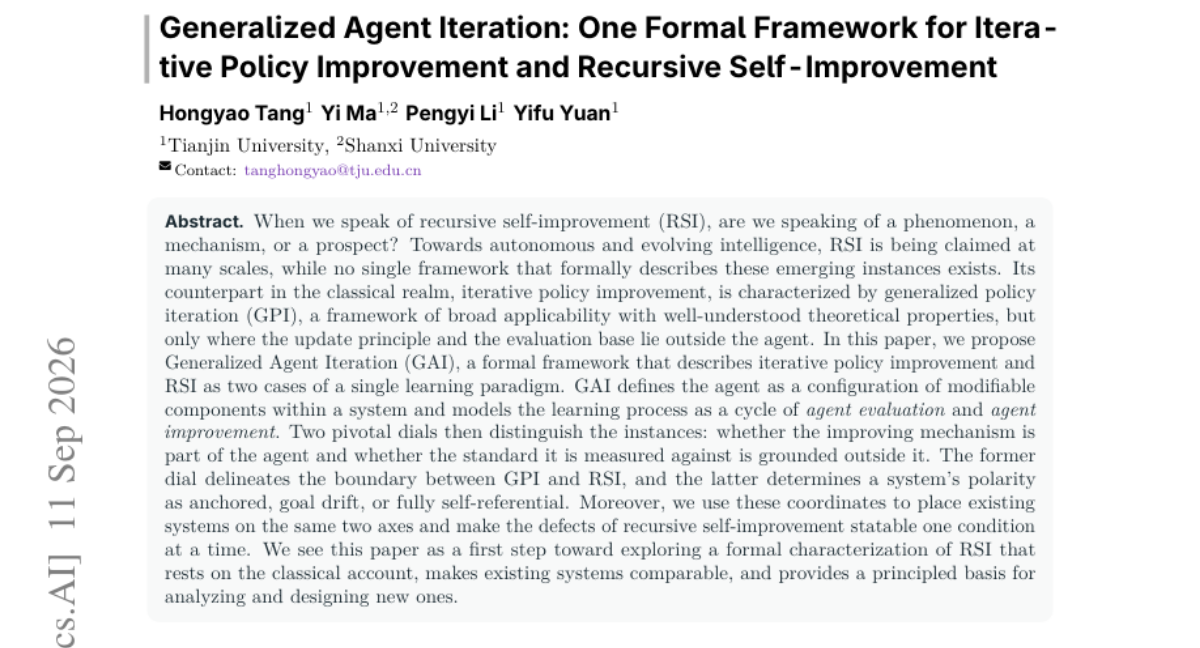 Generalized Agent Iteration:面向迭代策略改进与递归自我改进的统一形式化框架