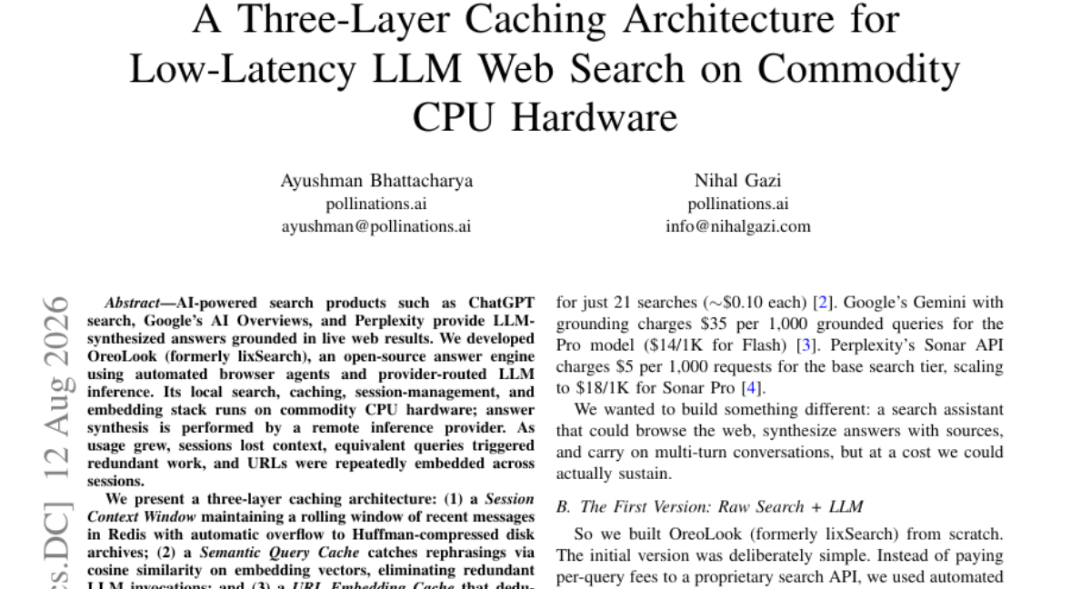 面向商用 CPU 硬件的低延迟 LLM Web 搜索三层缓存架构