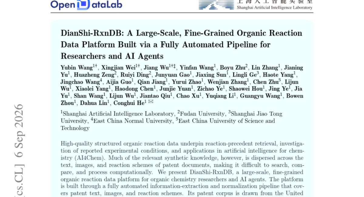 DianShi-RxnDB：面向研究人员和 AI Agents、通过全自动流程构建的大规模细粒度有机反应数据平台