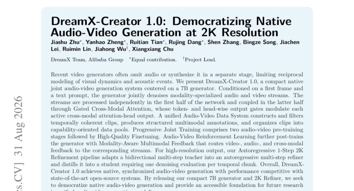 DreamX-Creator: 在 2K 分辨率下普及原生音频-视频生成