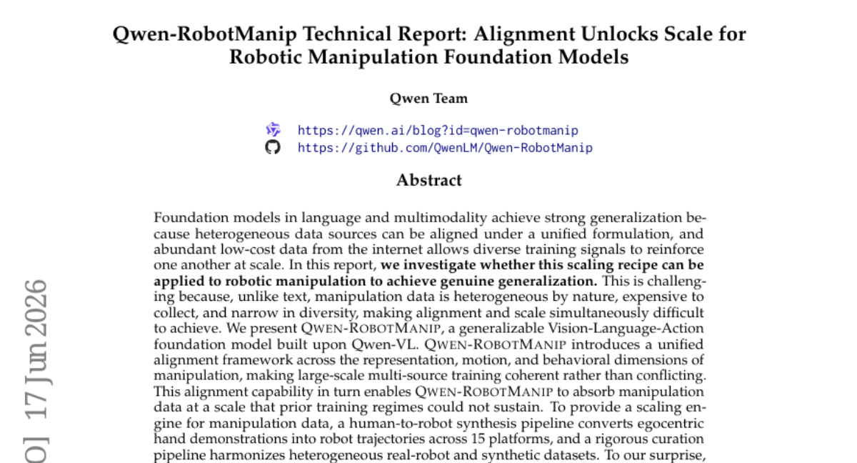 Qwen-RobotManip 技术报告：对齐解锁机器人操控基础模型的规模