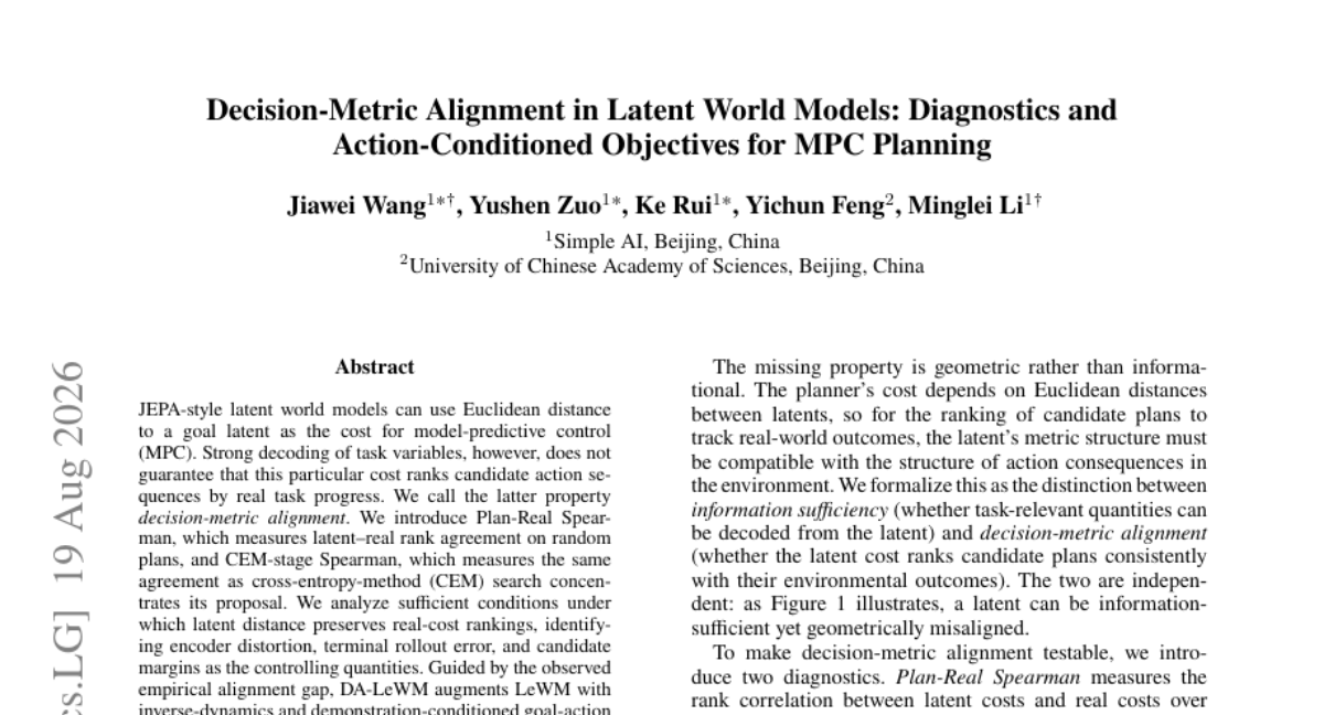 潜在世界模型中的决策度量对齐：面向MPC规划的诊断与动作条件目标