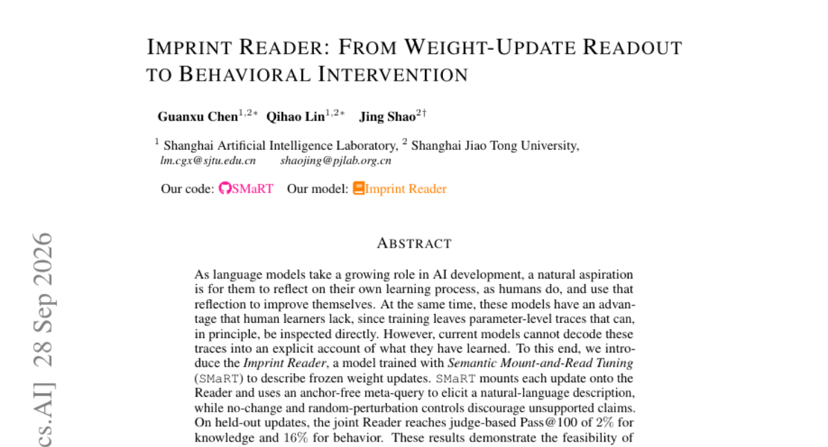 Imprint Reader:从权重更新读出到行为干预