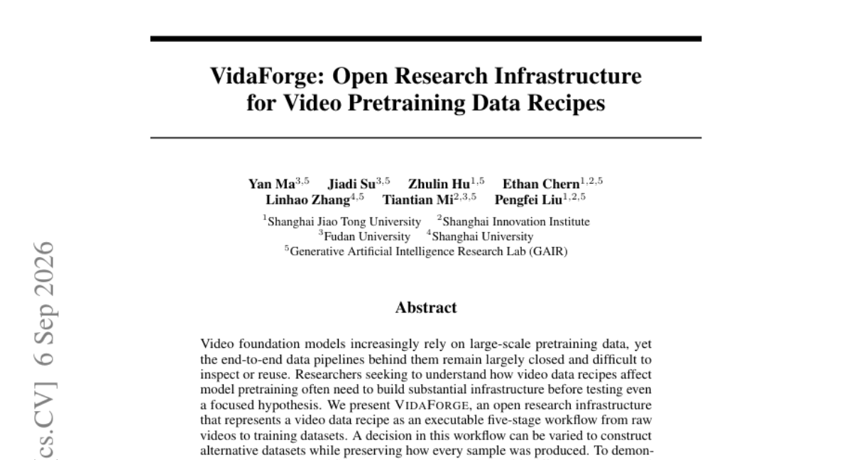 VidaForge:面向视频预训练数据配方的开放研究基础设施
