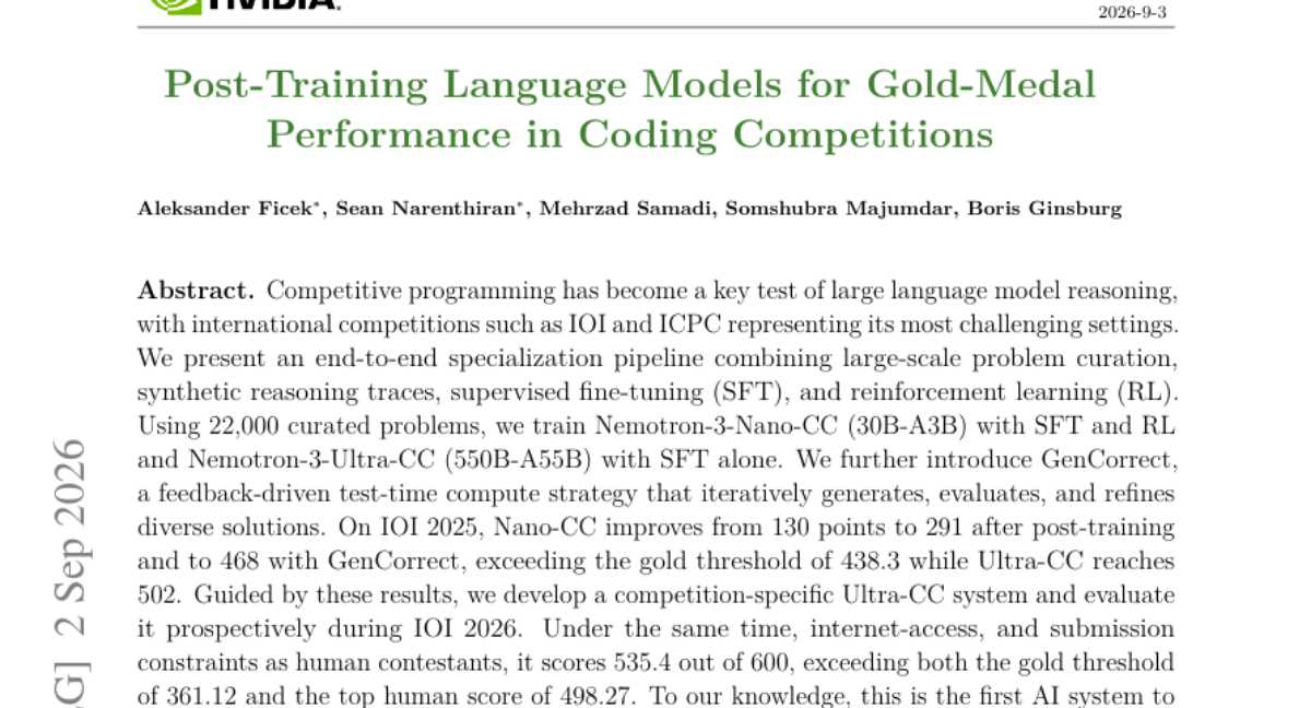 Post-Training Language Models for Gold-Medal Performance in Coding Competitions