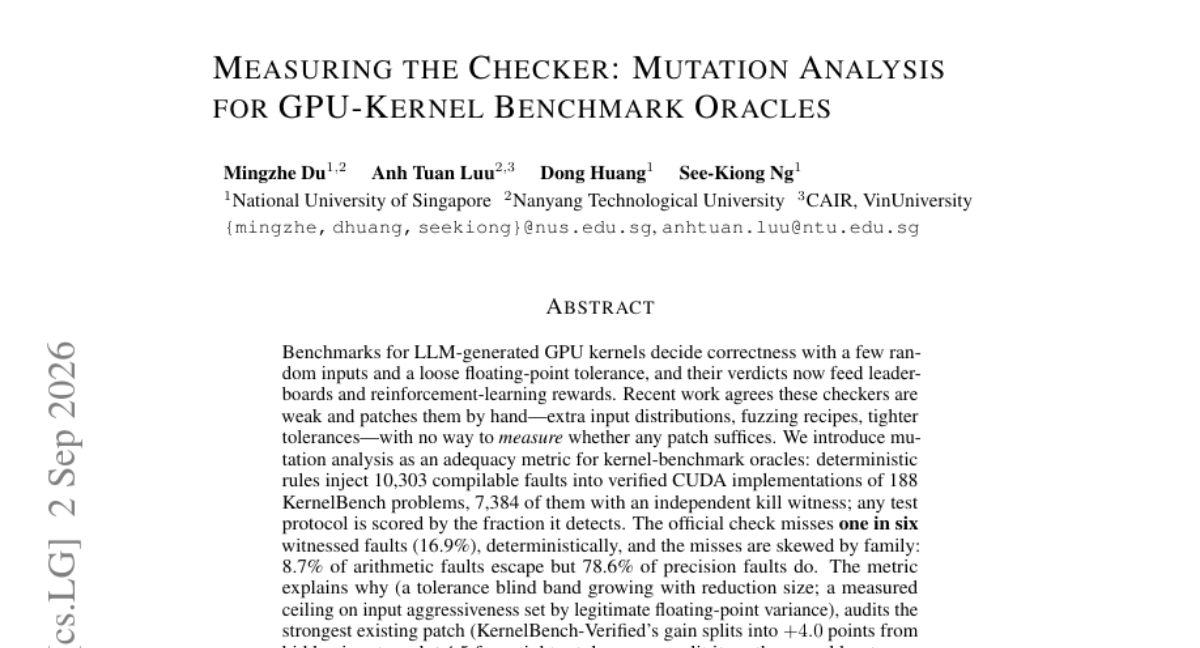 衡量检查器:面向 GPU-Kernel 基准测试 Oracle 的变异分析