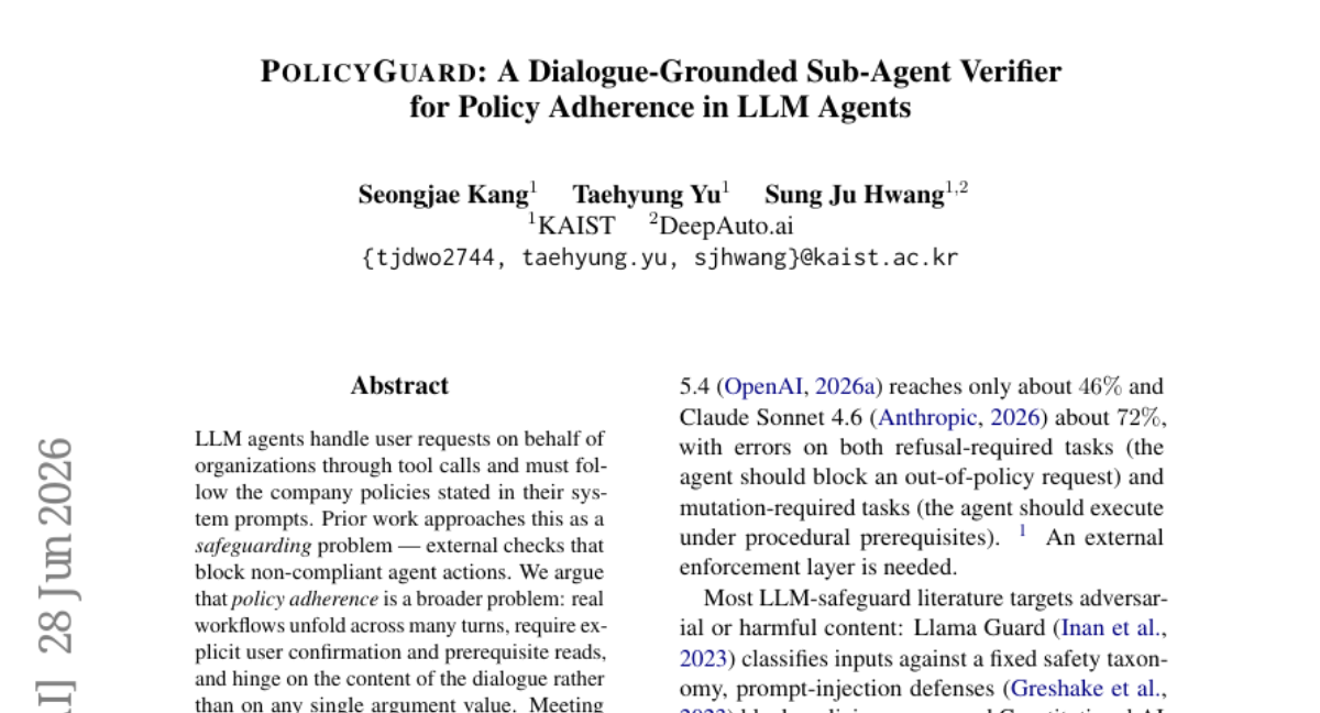 PolicyGuard: 一种基于对话的子代理验证器，用于确保LLM代理遵循策略