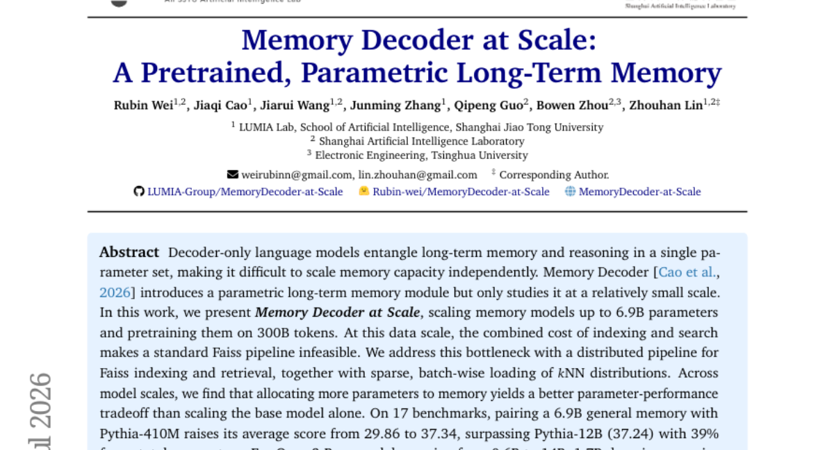 规模化 Memory Decoder：预训练的参数化长期记忆