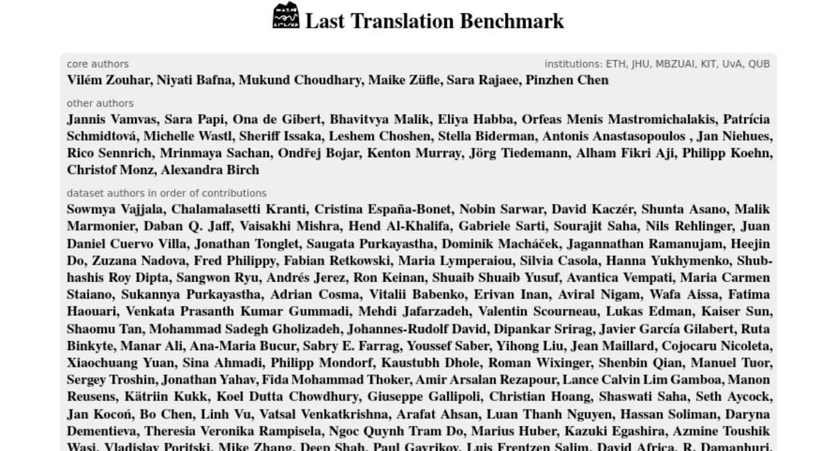 Last Translation Benchmark