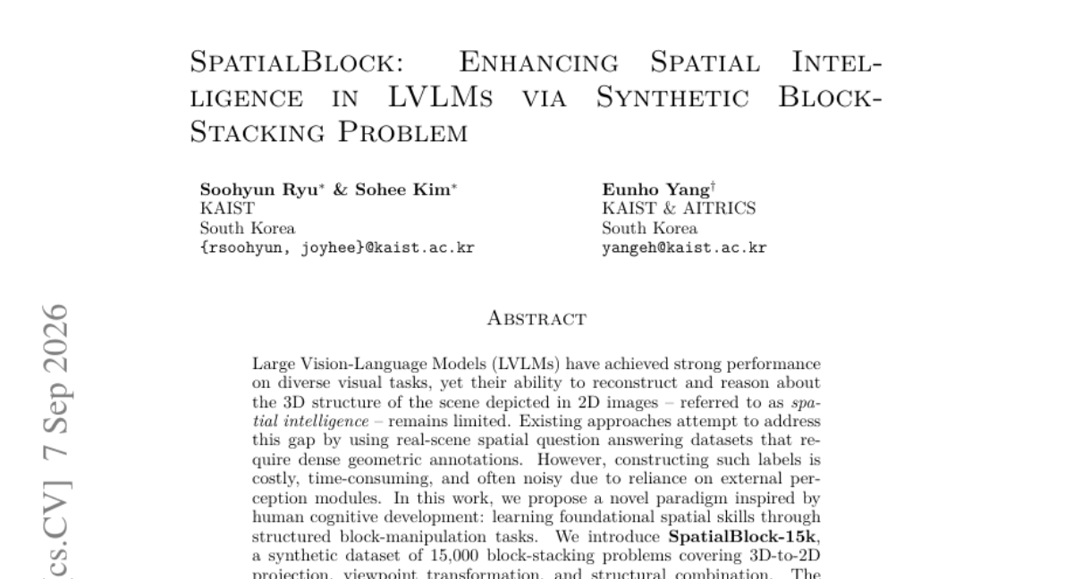 SpatialBlock: 通过合成积木堆叠问题增强 LVLMs 的空间智能