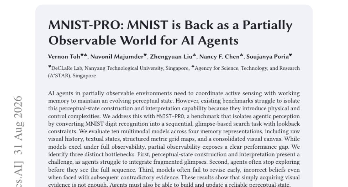 MNIST-PRO: 重现MNIST作为AI代理的部分可观察世界