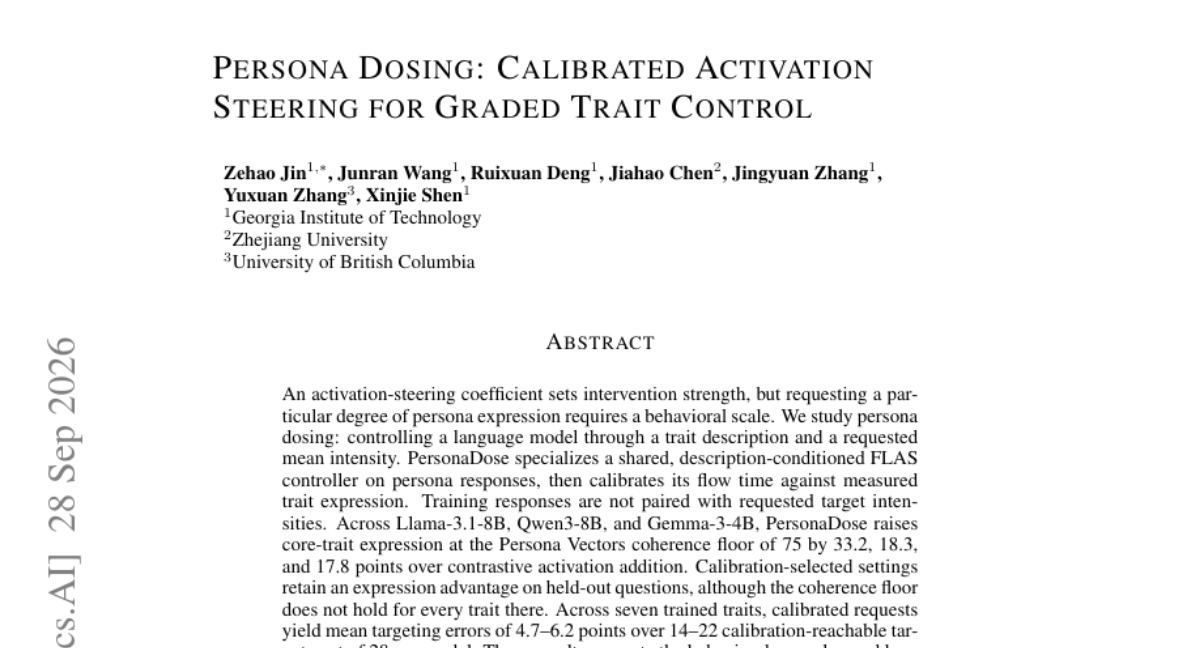 Persona Dosing：用于分级特质控制的校准激活操控