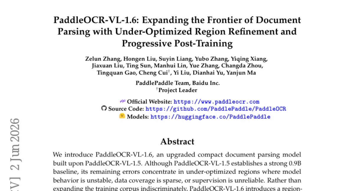 PaddleOCR-VL-1.6: 通过欠优化区域细化和渐进式后训练拓展文档解析前沿