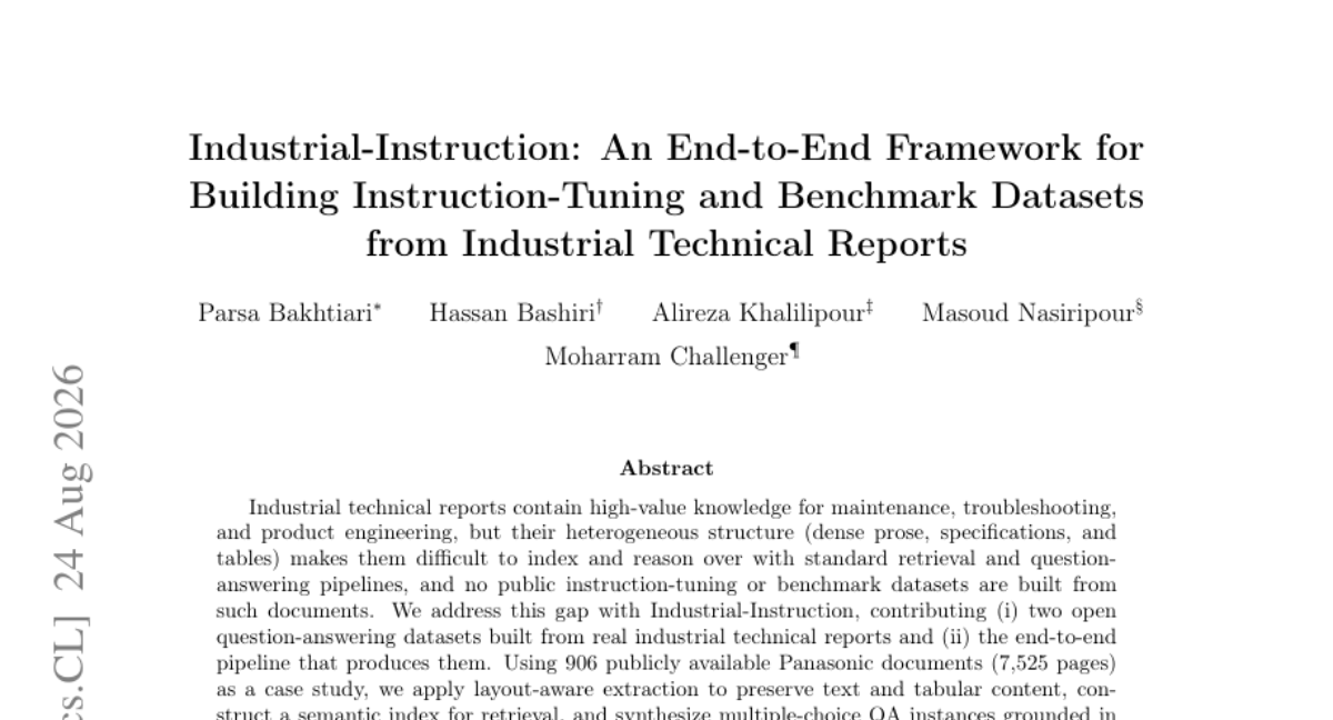 Industrial-Instruction: 一个从工业技术报告构建指令微调和基准数据集的端到端框架