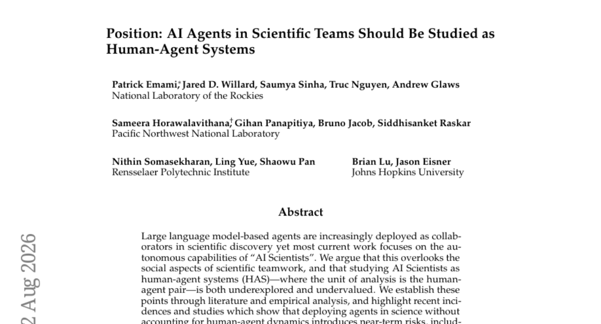 立场：科学团队中的 AI Agents 应被作为 Human-Agent Systems 研究