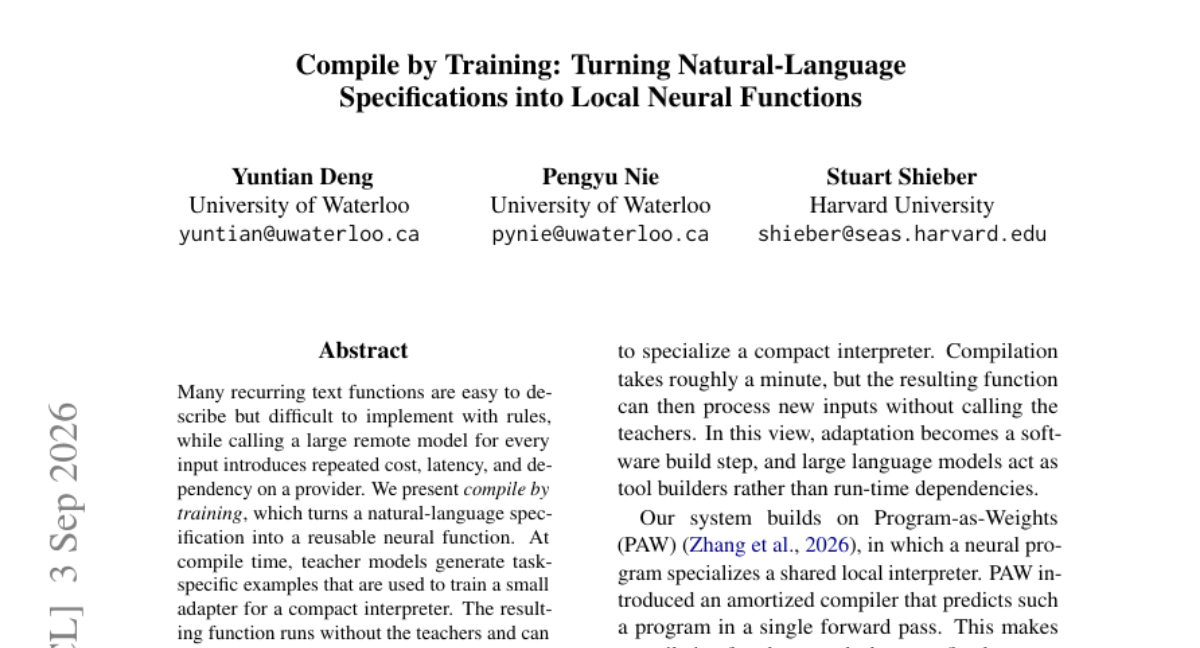 Compile by Training: 将自然语言规范转化为本地神经函数