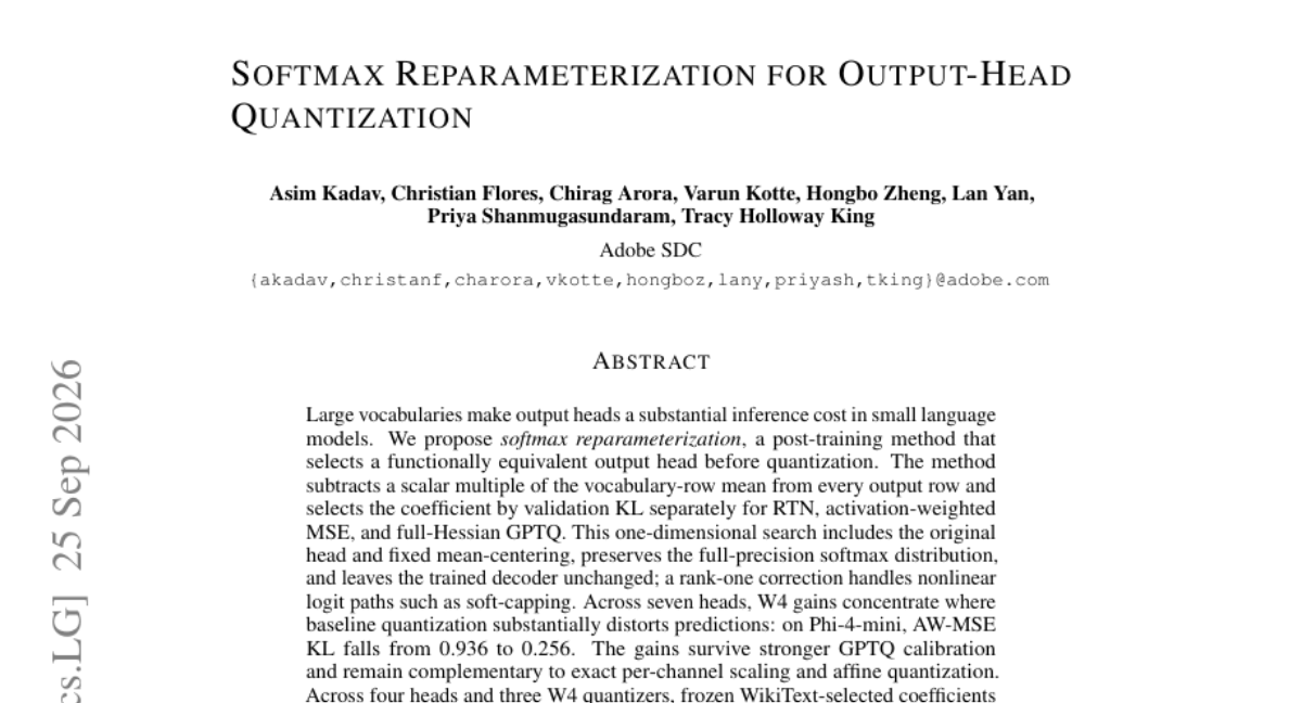 Softmax 重参数化用于输出头量化