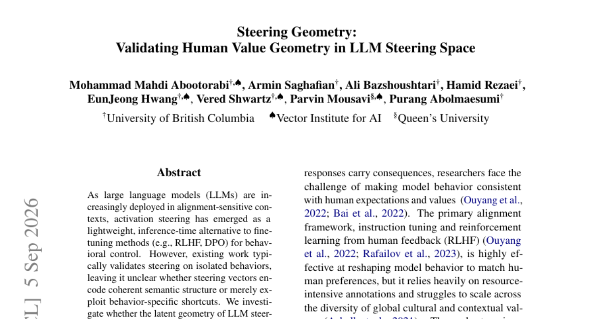 Steering Geometry：在 LLM 操控空间中验证人类价值几何