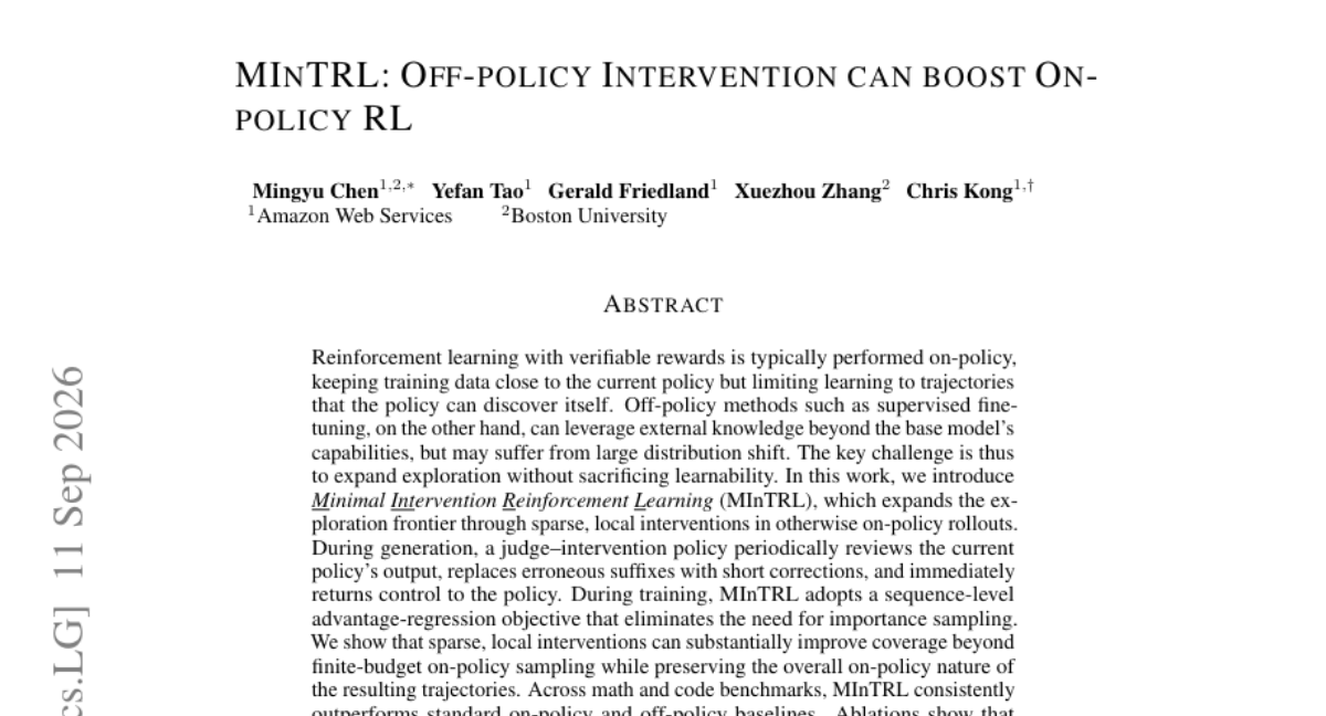 MInTRL: Off-policy 干预可以提升 On-policy RL