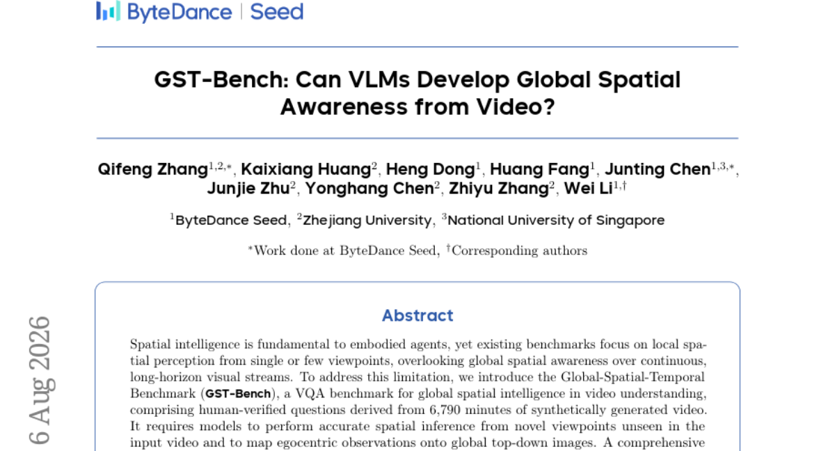 GST-Bench: VLMs 能从视频中发展出全局空间感知吗？