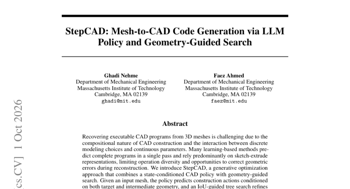 StepCAD: 基于 LLM 策略与几何引导搜索的 Mesh-to-CAD 代码生成