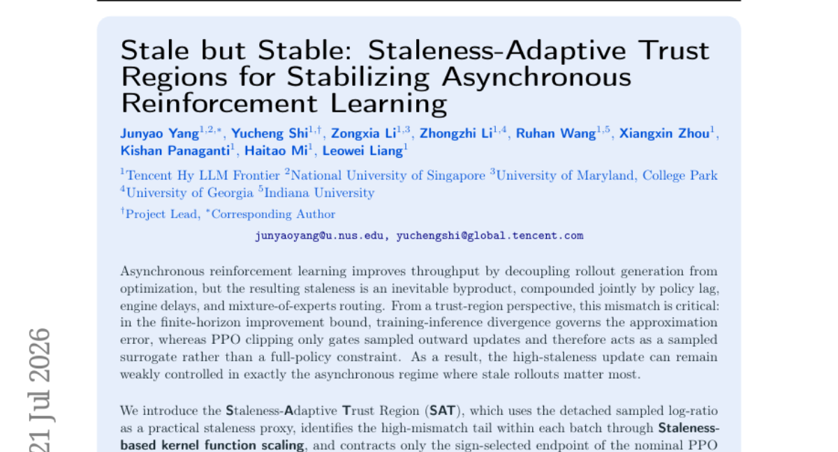 Stale but Stable: 用于稳定异步强化学习的陈旧自适应信任区域