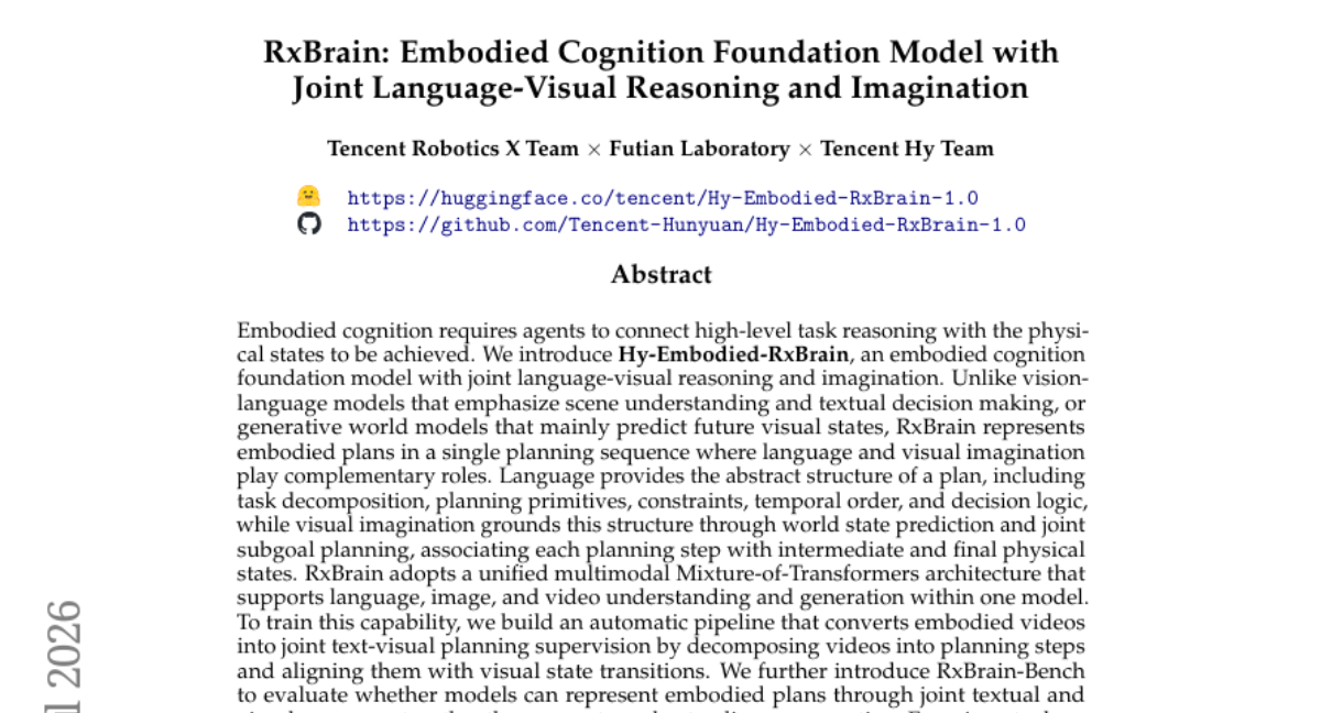 RxBrain: 带有联合语言-视觉推理与想象力的具身认知基础模型