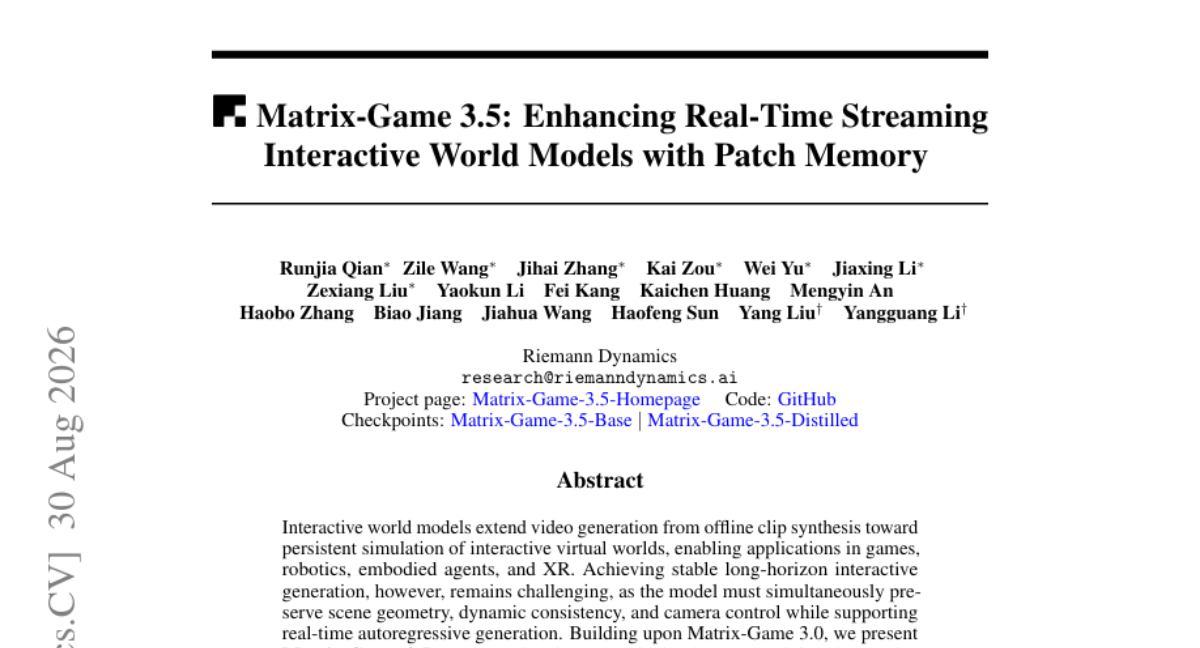 Matrix-Game 3.5: 通过 Patch Memory 增强实时流式交互世界模型