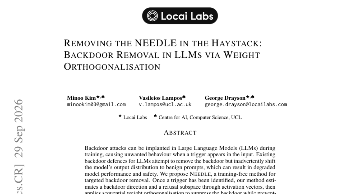 消除大海捞针中的 NEEDLE:通过权重正交化实现 LLM 后门移除