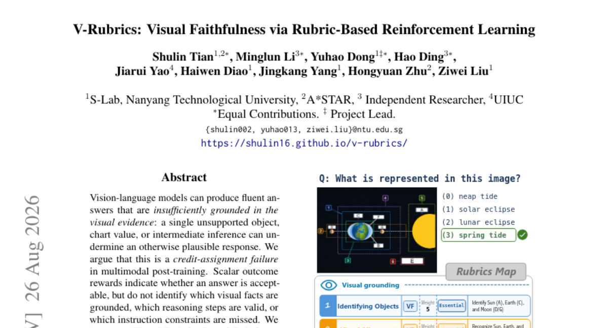 V-Rubrics: 基于Rubric的强化学习实现视觉忠实性
