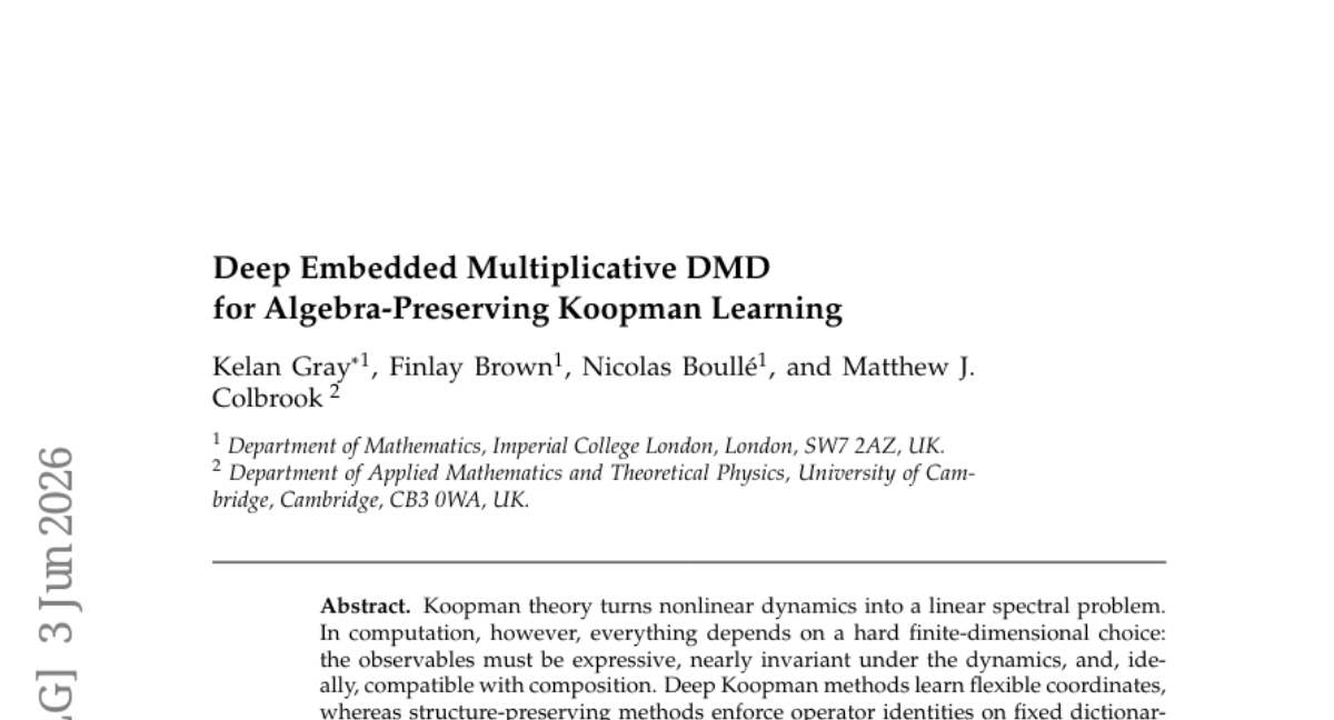 深度嵌入乘法DMD用于代数保持的Koopman学习