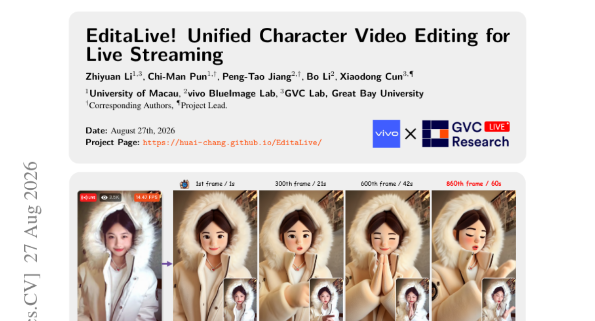 EditaLive! 面向直播的统一角色视频编辑