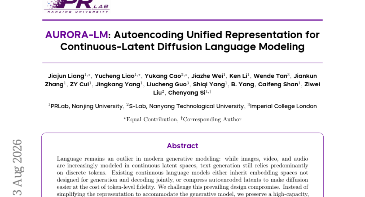 AURORA-LM: 面向连续潜变量扩散语言建模的自编码统一表示