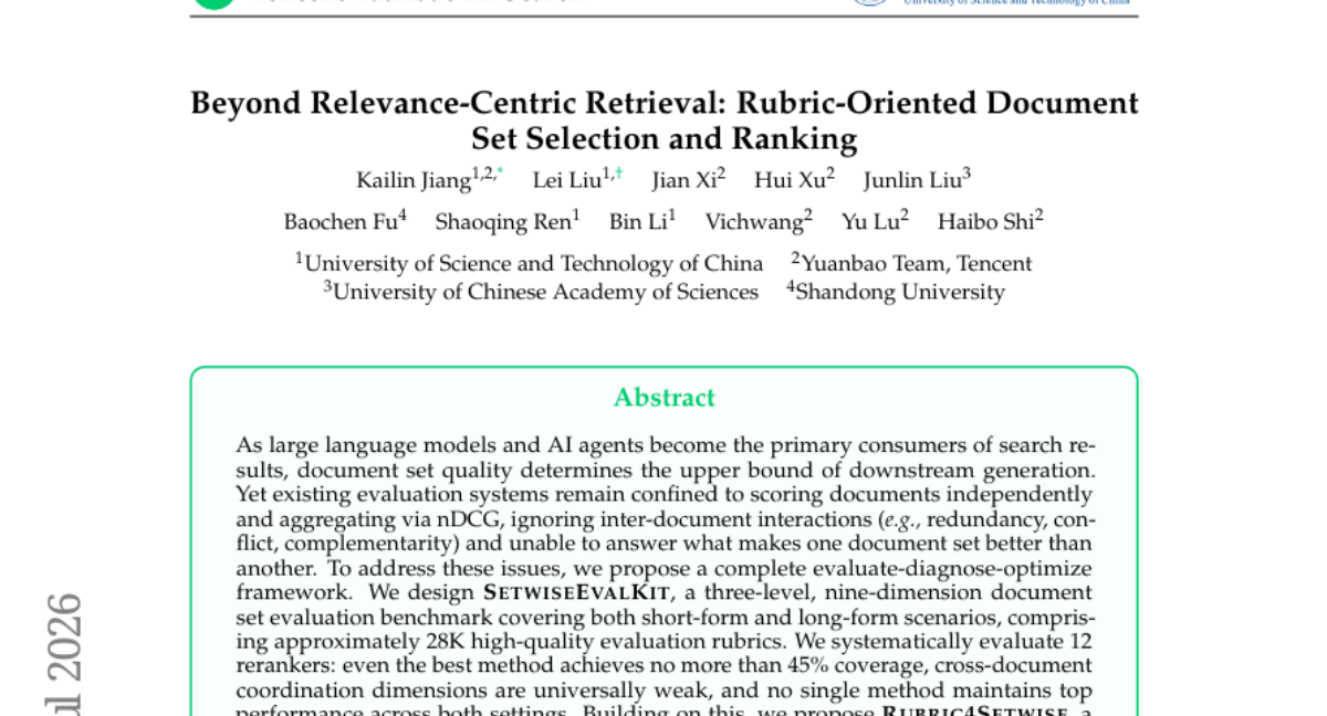 超越以相关性为中心的检索：Rubric-Oriented 文档集选择与排序