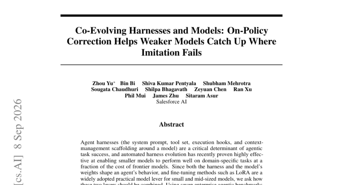 协同演化 Harness 与模型：On-Policy 纠错让较弱模型在模仿失效处实现追平